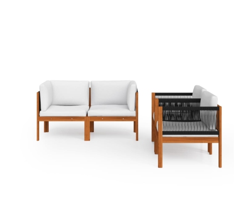 Muebles de jardín 5 pzas cojines crema madera maciza de acacia