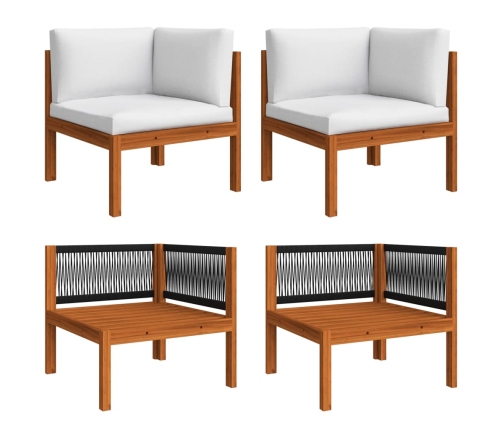 Muebles de jardín 5 pzas cojines crema madera maciza de acacia