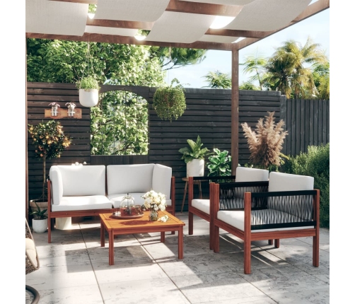 Muebles de jardín 5 pzas cojines crema madera maciza de acacia