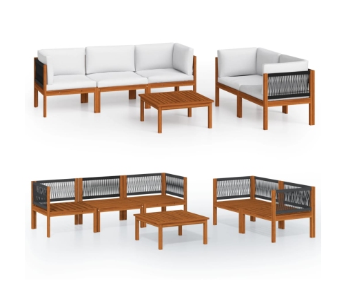 Muebles de jardín 6 pzas cojines crema madera maciza de acacia