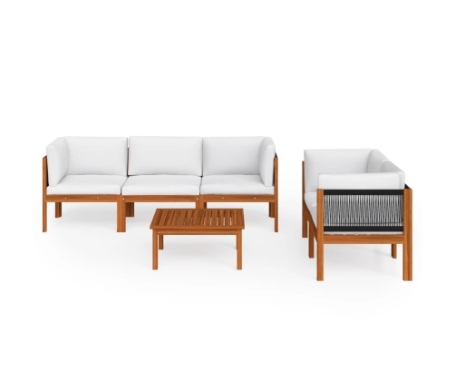 Muebles de jardín 6 pzas cojines crema madera maciza de acacia