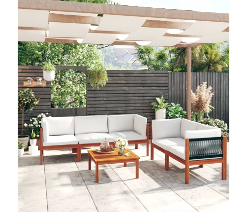 Muebles de jardín 6 pzas cojines crema madera maciza de acacia