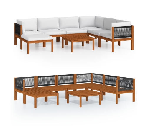 Muebles de jardín 8 pzas cojines crema madera maciza de acacia