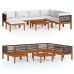 Muebles de jardín 8 pzas cojines crema madera maciza de acacia