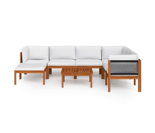 Muebles de jardín 8 pzas cojines crema madera maciza de acacia