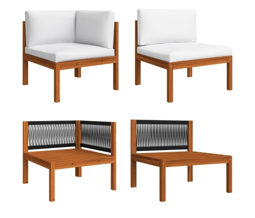 Muebles de jardín 8 pzas cojines crema madera maciza de acacia
