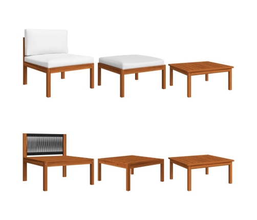 Muebles de jardín 8 pzas cojines crema madera maciza de acacia