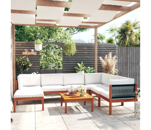 Muebles de jardín 8 pzas cojines crema madera maciza de acacia