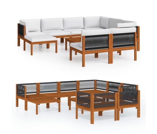 Muebles de jardín 10 pzas cojines crema madera maciza acacia