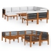 Muebles de jardín 10 pzas cojines crema madera maciza acacia