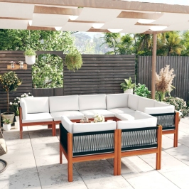 Muebles de jardín 10 pzas cojines crema madera maciza acacia