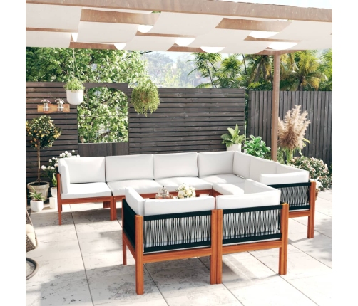 Muebles de jardín 10 pzas cojines crema madera maciza acacia