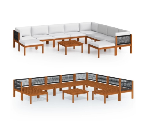 Muebles de jardín 11 pzas cojines crema madera maciza acacia