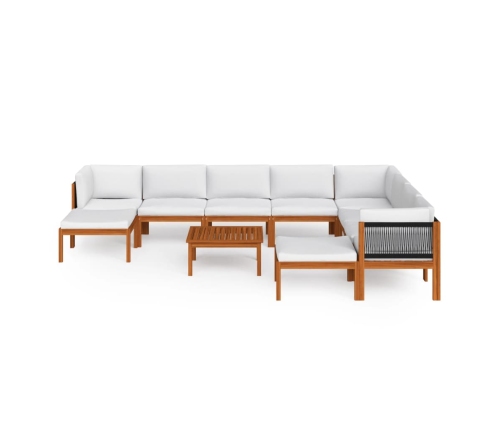 Muebles de jardín 11 pzas cojines crema madera maciza acacia