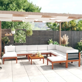Muebles de jardín 11 pzas cojines crema madera maciza acacia