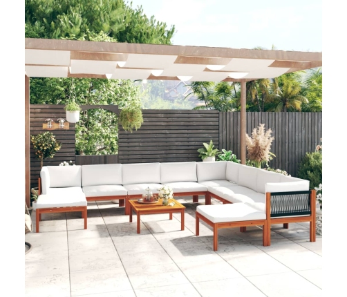 Muebles de jardín 11 pzas cojines crema madera maciza acacia