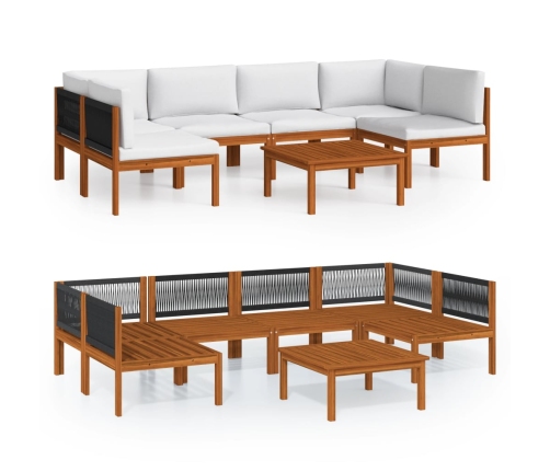 Muebles de jardín 7 pzas cojines crema madera maciza de acacia
