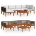Muebles de jardín 7 pzas cojines crema madera maciza de acacia