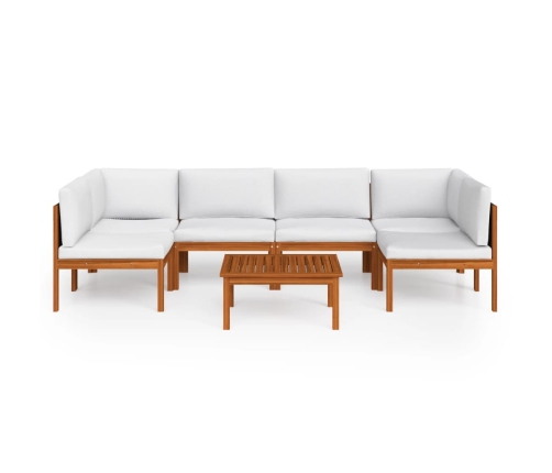 Muebles de jardín 7 pzas cojines crema madera maciza de acacia
