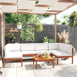 Muebles de jardín 7 pzas cojines crema madera maciza de acacia