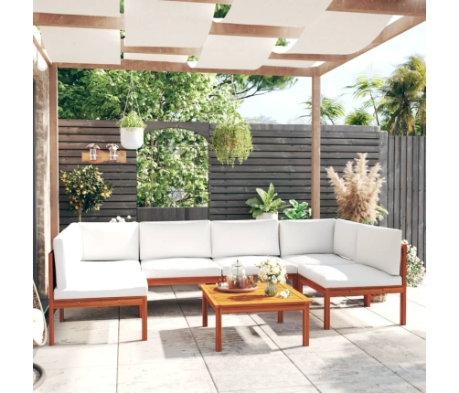 Muebles de jardín 7 pzas cojines crema madera maciza de acacia