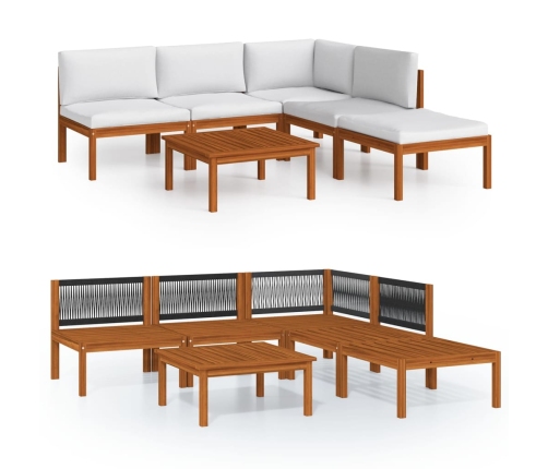 Muebles de jardín 6 pzas cojines crema madera maciza de acacia