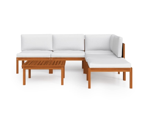 Muebles de jardín 6 pzas cojines crema madera maciza de acacia