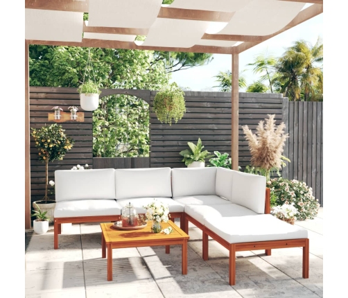 Muebles de jardín 6 pzas cojines crema madera maciza de acacia