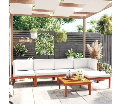 Muebles de jardín 6 pzas cojines crema madera maciza de acacia