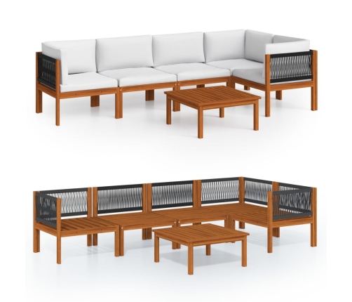 Muebles de jardín 6 pzas cojines crema madera maciza de acacia