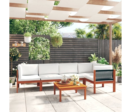 Muebles de jardín 6 pzas cojines crema madera maciza de acacia