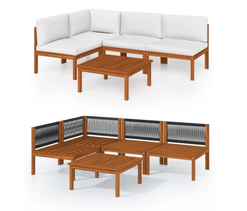 Muebles de jardín 5 pzas cojines crema madera maciza de acacia
