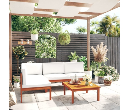 Muebles de jardín 5 pzas cojines crema madera maciza de acacia
