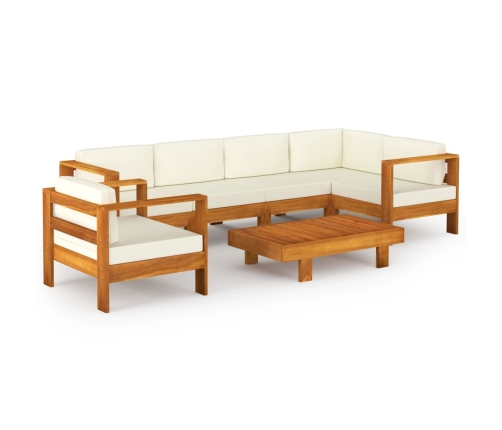 Muebles de jardín 7 pzas cojines blanco crema madera de acacia