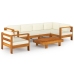 Muebles de jardín 7 pzas cojines blanco crema madera de acacia