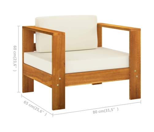 Muebles de jardín 7 pzas cojines blanco crema madera de acacia