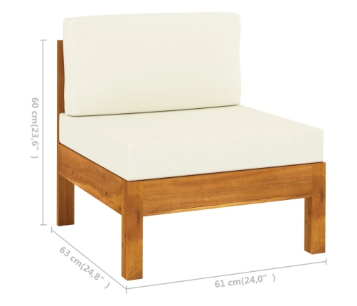 Muebles de jardín 7 pzas cojines blanco crema madera de acacia