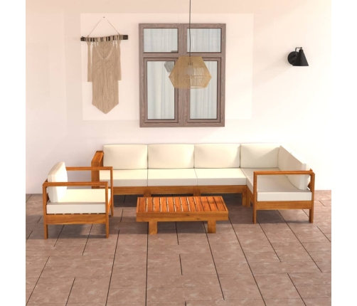 Muebles de jardín 7 pzas cojines blanco crema madera de acacia