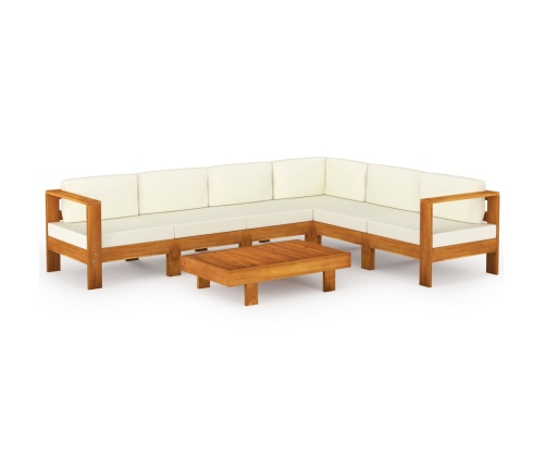 Muebles de jardín 7 pzas cojines blanco crema madera de acacia