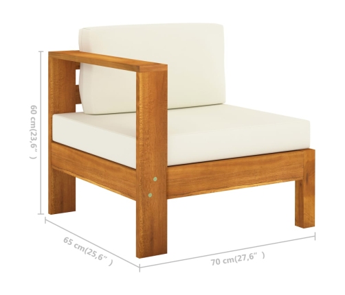 Muebles de jardín 7 pzas cojines blanco crema madera de acacia