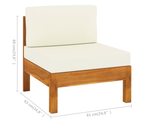 Muebles de jardín 7 pzas cojines blanco crema madera de acacia