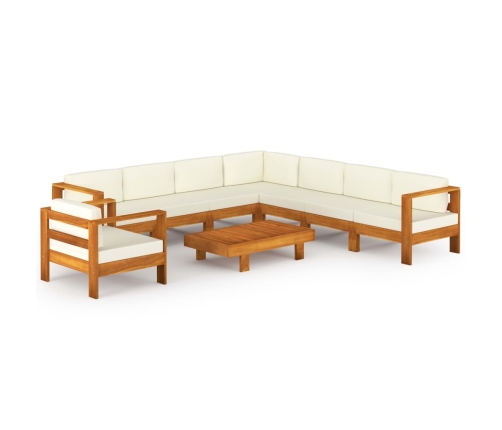 Muebles de jardín 9 pzas cojines blanco crema madera de acacia
