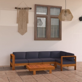 Muebles de jardín 6 pzas con cojines gris oscuro madera acacia