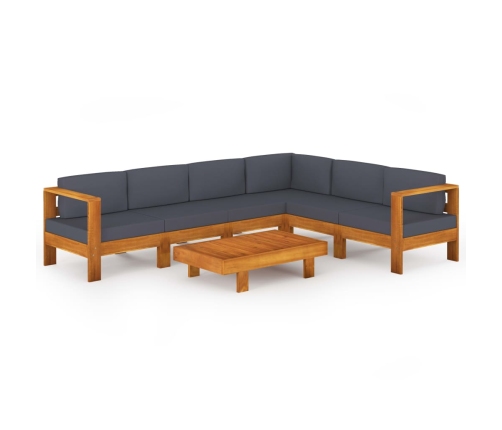 Muebles de jardín 7 pzas con cojines gris oscuro madera acacia