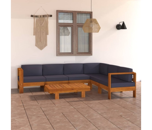 Muebles de jardín 7 pzas con cojines gris oscuro madera acacia