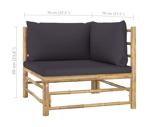 Set de muebles de jardín 6 piezas bambú con cojines gris oscuro