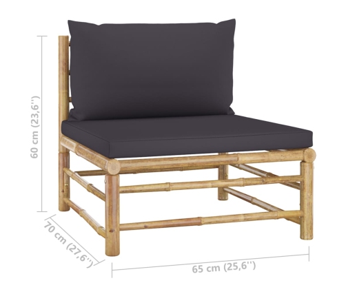 Set de muebles de jardín 6 piezas bambú con cojines gris oscuro