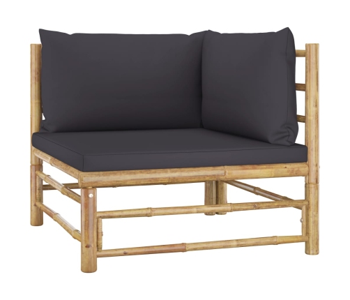 Set de muebles de jardín 6 piezas bambú con cojines gris oscuro