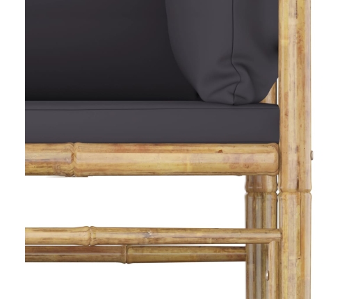 Set de muebles de jardín 6 piezas bambú con cojines gris oscuro