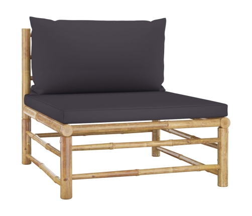 Set de muebles de jardín 6 piezas bambú con cojines gris oscuro